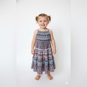 Navy and Pink Patterned Kids Dress
